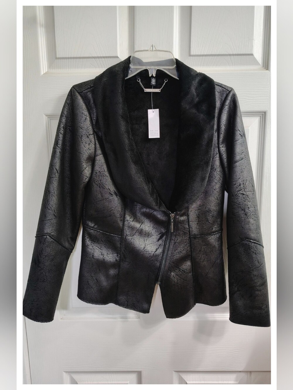 'White House / Black Market' Zippered Shearling Moto Blazer - Black - Small *NWT